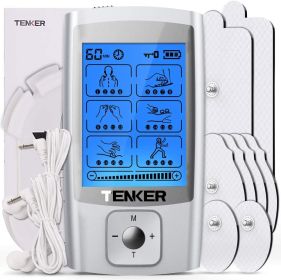 TENKER EMS TENS Unit with 8 Electrode Pads, Rechargeable Muscle Stimulator Pain Reliever for Muscle Stiffness