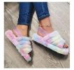 Women Fur Wedge Slippers with Ankle Elastic Band Open Toe Winter Slides Home Slipper Plush Slip-on Fluffy Warm Indoor Slippers Comfortable