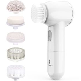 Facial Cleansing Brush MiroPure Waterproof Face Spin Brush Set with 5 Brush Heads Rechargeable Exfoliating Face Brush for Gentle Exfoliation Deep Scru (Color: White)