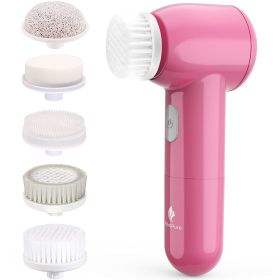 Facial Cleansing Brush MiroPure Waterproof Face Spin Brush Set with 5 Brush Heads Rechargeable Exfoliating Face Brush for Gentle Exfoliation Deep Scru (Color: Rose Pink)