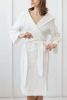 Waffle Linen Bathrobe with Hoodie in White